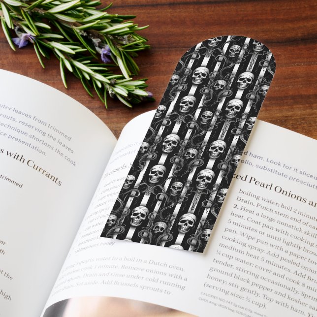 Gothic Black & White Stripe Skull Halloween Bookmarks (Book)