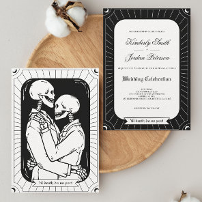 Gothic Black White Tarot Lovers Skeleton Wedding Invitation