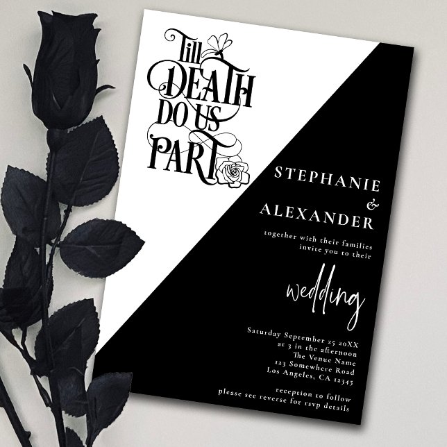 Gothic Black White Till Death Do Us Part Wedding Invitation (Creator Uploaded)