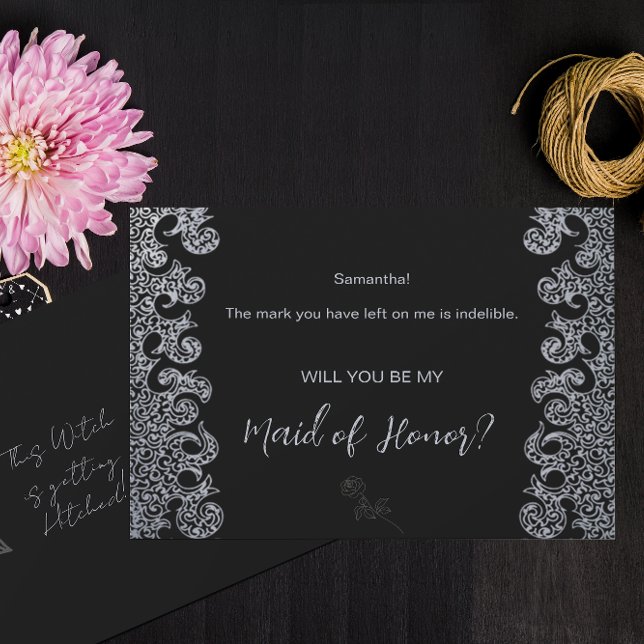 Gothic Black Will You Be My Maid of Honor Proposal Note Card (Creator Uploaded)