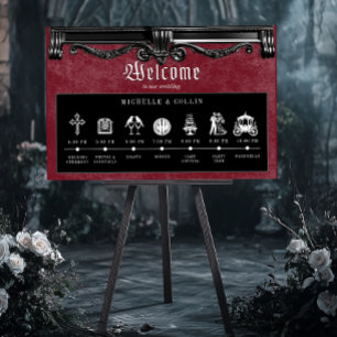 Gothic Black & Wine Order of Events Wedding Foam Board