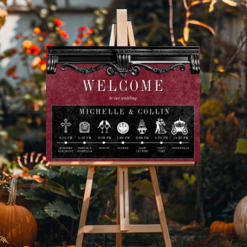 Gothic Black  Wine Order of Events Wedding Poster