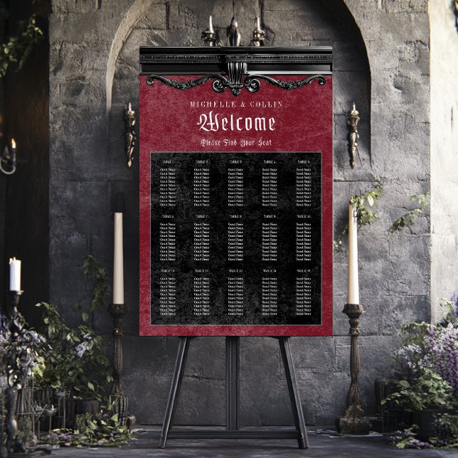 Gothic Black & Wine Wedding Seating Chart Foam Board (Creator Uploaded)