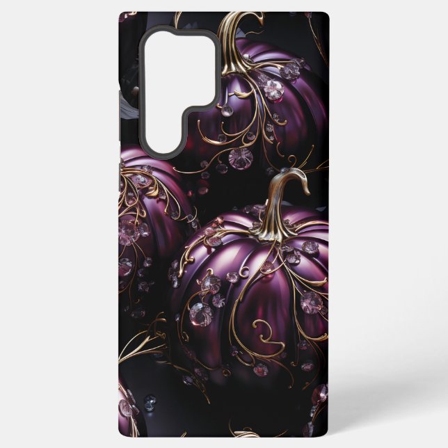GOTHIC BLACK WITH DARK PURPLE PUMPKINS SAMSUNG GALAXY CASE (Back)