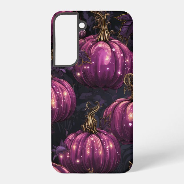 GOTHIC BLACK WITH DARK PURPLE PUMPKINS SAMSUNG GALAXY CASE (Back)