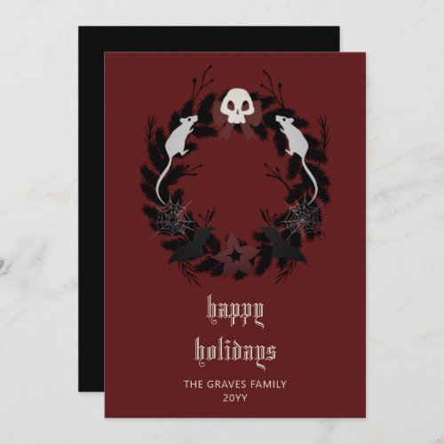 Gothic Black Wreath Happy Holidays Card