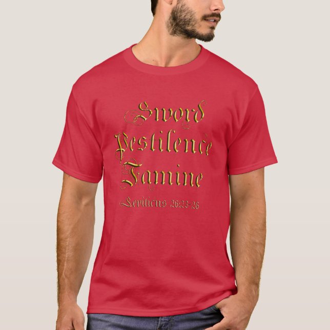 Gothic Blackletter Bible Quote Gold Metal T-Shirt (Front)