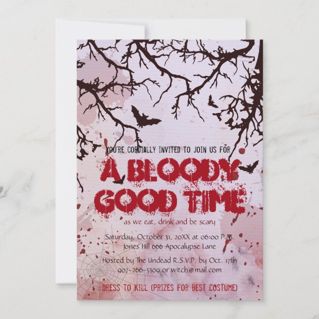 Gothic Blood Bloody Creepy Scary Halloween Party Invitation (Front)