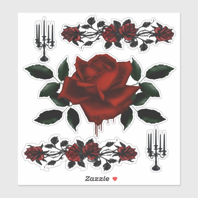 Gothic Blood Rose and Candelabra Sticker (Sheet)