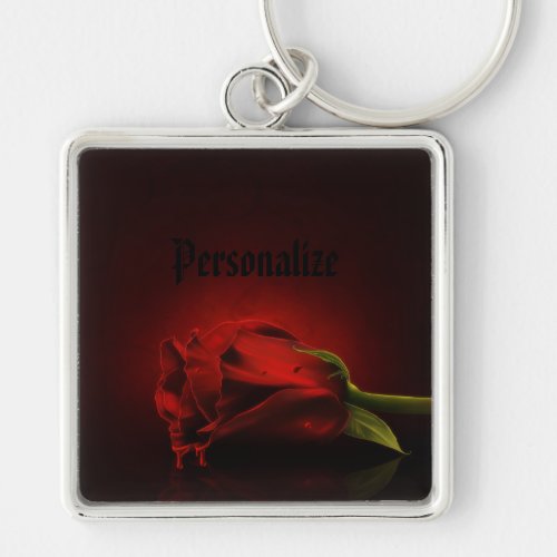 Gothic Bloody Red Rose Personalized Key Chain