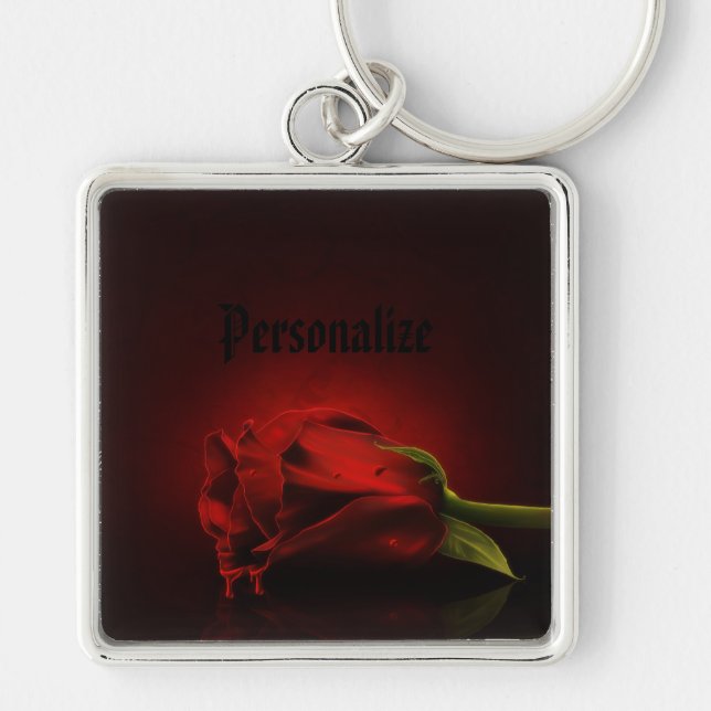 Gothic Bloody Red Rose Personalized Key Chain (Front)