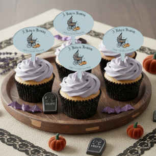 Gothic Blue A Baby is Brewing Fall Baby Shower Cake Topper