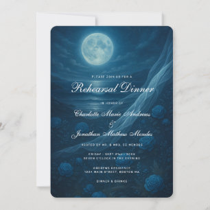 Gothic Blue Beach Moon Skeleton Rehearsal Dinner Invitation