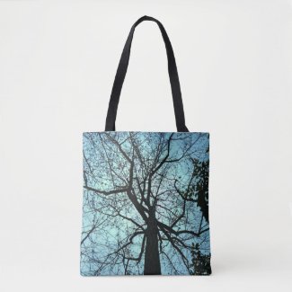 Gothic Blue Black Tree Abstract Tote Bag