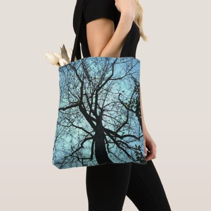 Gothic Blue Black Tree Abstract Tote Bag