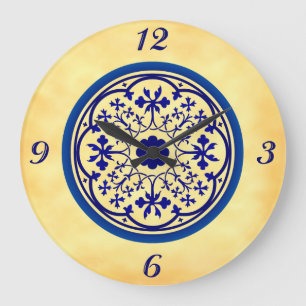 Gothic Blue Element on Faux Parchment Wall Clock