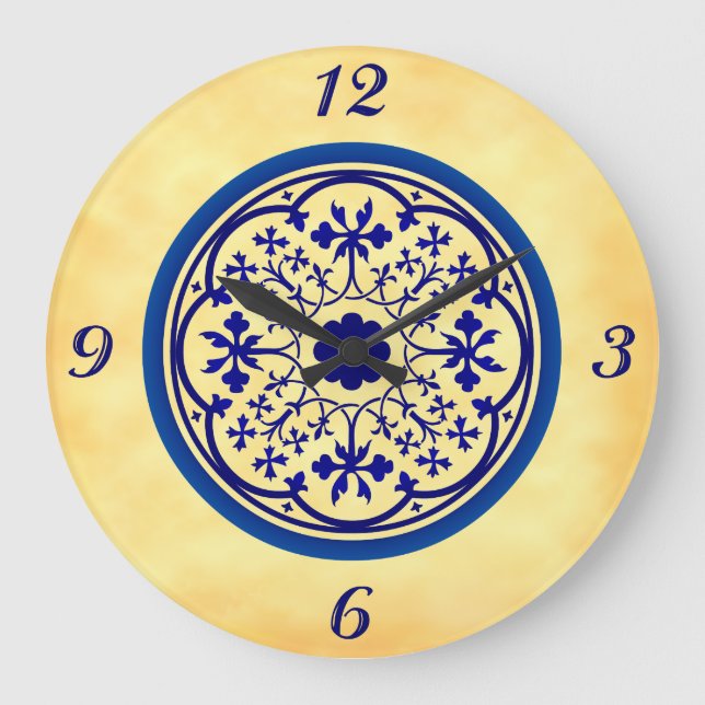 Gothic Blue Element on Faux Parchment Wall Clock (Front)
