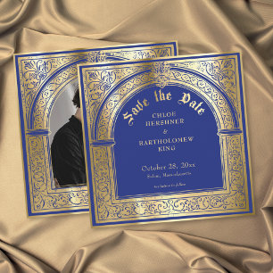 Gothic Blue Gold Medieval Photo Wedding Save The Date