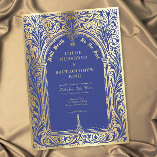 Gothic Blue Gold Medieval Until Death Wedding Invitation