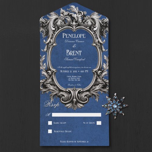 Gothic Blue Moody Victorian Frame No Dinner All In One Invitation