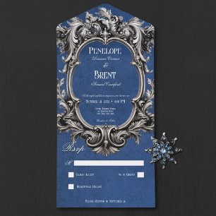 Gothic Blue Moody Victorian Frame No Dinner All In One Invitation
