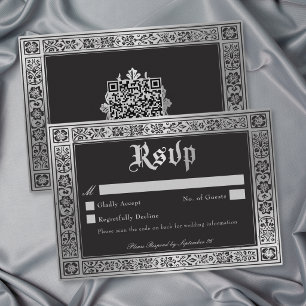 Gothic Blue Silver Medieval Wedding QR RSVP Card