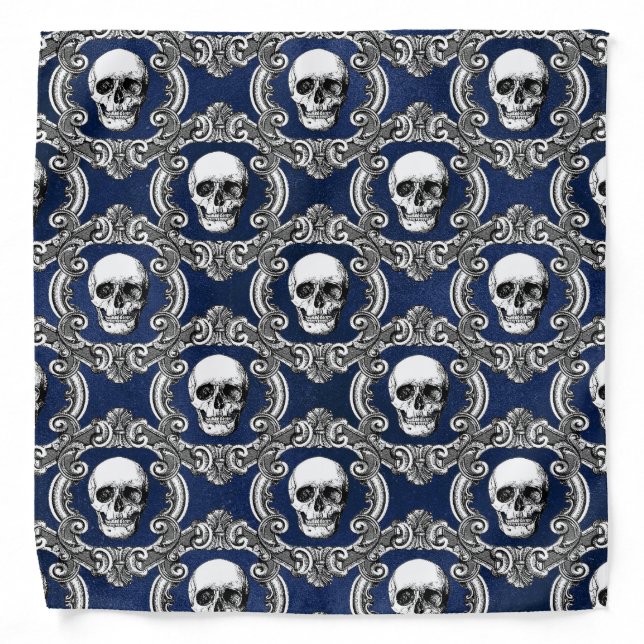 Gothic Blue Skull Pattern Bandana (Front)