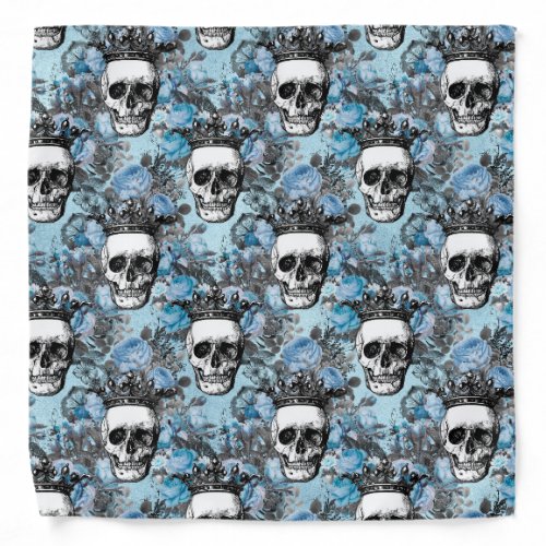 Gothic Blue Skull With Crown And Roses Pattern Bandana