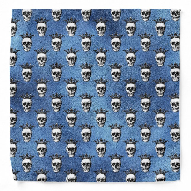Gothic Blue Skull With Crown Pattern Bandana (Front)