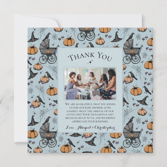 Gothic Blue Victorian Baby Carriage Thank You Card (Front)