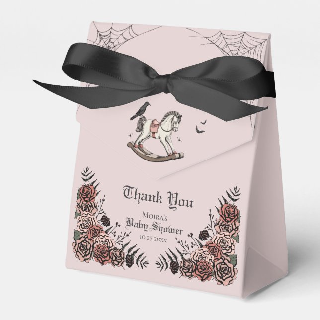 Gothic Blush Pink Halloween Baby Shower Favor Boxes (Front Side)