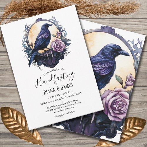 Gothic Boho Floral Raven  Rose Handfasting Invitation