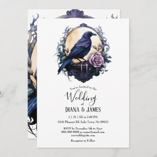Gothic Boho Floral Raven & Rose Wedding Invitation
