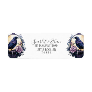 Gothic Boho Floral Raven & Rose Wedding Return Label