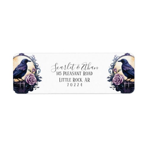 Gothic Boho Floral Raven  Rose Wedding Return Label