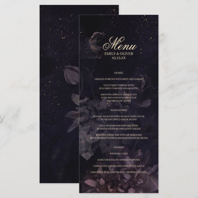 Gothic Boho Purple Floral Watercolor Wedding Menu (Front/Back)