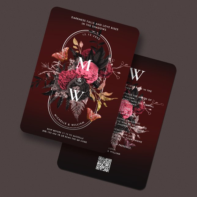 Gothic Boho Wedding Burgundy Rose Butterfly Invitation (Gothic Boho Wedding Burgundy Rose Butterfly Invitation
)