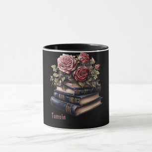 Gothic book lover. Books and Roses. Editable. Mug