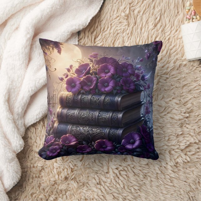Gothic Book Purple Floral Throw Pillow (Blanket)