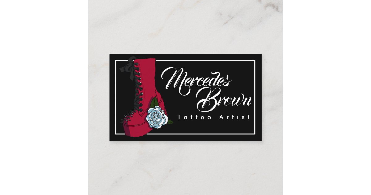 Boot Script Art Gothic Boot Script Black Tattoo Artist Business Card | Zazzle