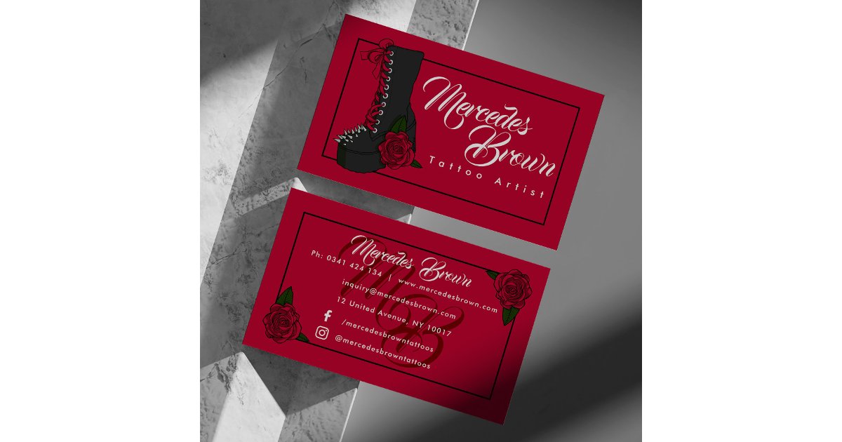Boot Script Art Gothic Boot Script Red Tattoo Artist Business Card | Zazzle