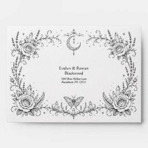 Gothic Botanical Black and White Addressed Wedding Envelope