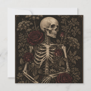 Gothic Botanical Skeleton Victorian Etching Burgun Invitation