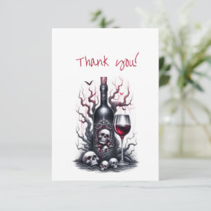 Gothic Bottle Wine Scary tree Skulls Thank You Card