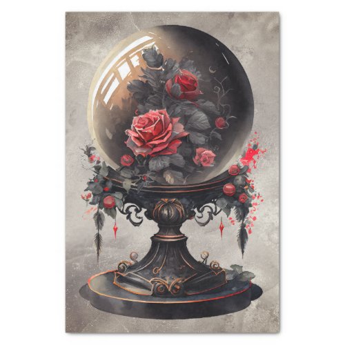 Gothic Boudoir  Antique Crystal Ball With Roses Tissue Paper