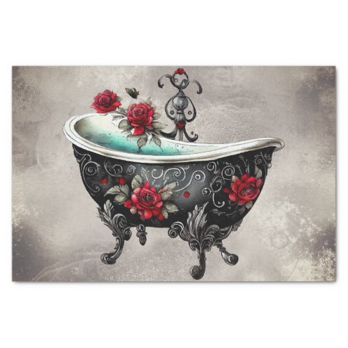 Gothic Boudoir  Antique Footed Bathtub with Roses Tissue Paper