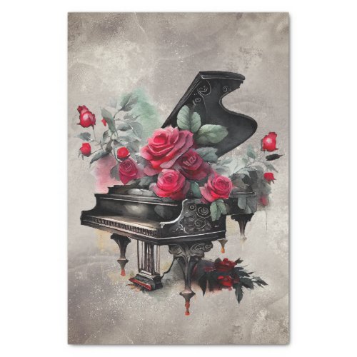 Gothic Boudoir  Antique Grand Piano and Red Roses Tissue Paper
