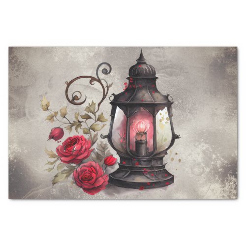 Gothic Boudoir  Antique Lantern With Red Roses Tissue Paper