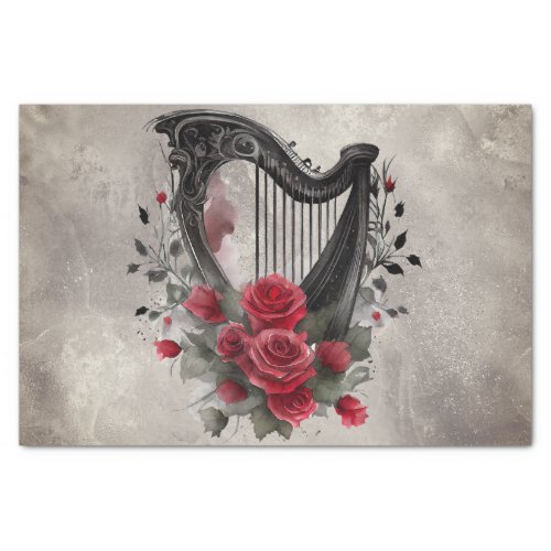 Gothic Boudoir  Antique Musical Celtic Lap Harp Tissue Paper