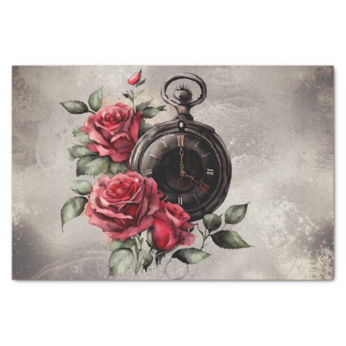 Gothic Boudoir  Antique Pocket Watch and Red Rose Tissue Paper
